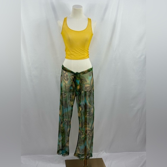 2 piece Swim Coverup Vibrant Yellow Tank with Sheer Patterned Pants - Picture 1 of 10